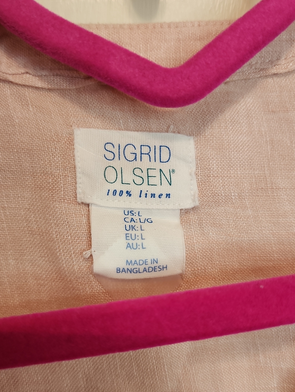 SIGRID OLSEN 100% Linen Light Pink/Peach Vneck Women's Button-FrontTop - Picture 2 of 15